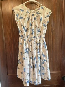 Land’s End Girls Size 8 Dress White With Bluebirds - Picture 1 of 1