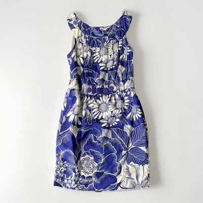 Yoana Baraschi Anthropologie blue/beige floral print dress sz 8  100% Silk Y2K - Image 1 of 4