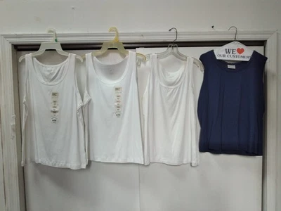 NWT White Stag Shirt Lot of 4 Women's XL Cotton Tank Tops White Navy Blue VTG BN - Image 1 of 4