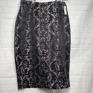 Worthington Skirt Size 10 Black Gray Jacquard Pencil Skirt Stretch Waist NWT - Picture 1 of 6