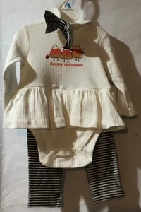 NWT Girls Size 6 Months Halloween 3 Pc Outfit Romper Leggings Headband Cute - Picture 1 of 6
