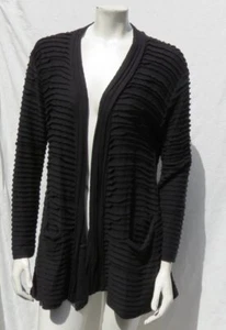CHALET Black Cotton Modal Jersey Pleated Open Cardigan Jacket Top USA S Pockets - Picture 1 of 5