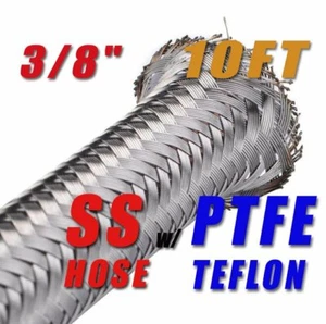 3/8" 9.6MM BRAIDED STAINLESS STEEL PTFE E85 ETHANOL FUEL HOSE PETROL LINE 10 FT - Picture 1 of 1