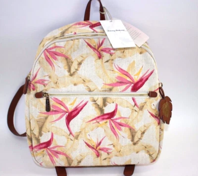 NEW TOMMY BAHAMA Backpack Birds of Paradise Linen Blend Leather Trim DESTIN - Image 1 of 4