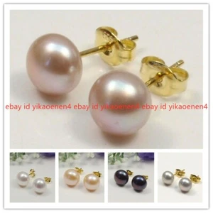 Real 7-12MM Freshwater Natural Multi-color Pearl Stud Earring - Picture 1 of 17