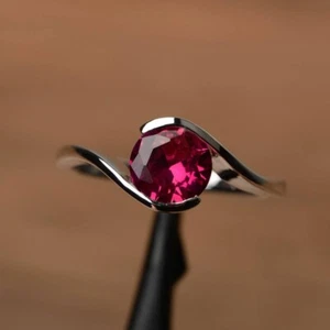 Pink Ruby 925 Sterling Silver Ring Lab Created Gemstone Ring For Everyday - Picture 1 of 5