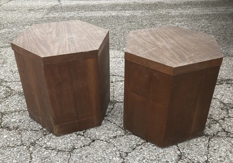 Mid Century Modern LANE Hexagon Wood Side Tables / Plant Stand / Pedestal - Pair Cover