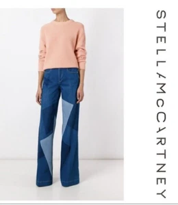 NWT $525 STELLA MCCARTNEY Wide Leg Jeans 28x35 Patch Print Festival Designer Art - Picture 1 of 18