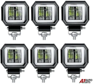 LED Work Light 3" 6X White Square Angel Eyes Halo Pods Offroad DRL ATV SUV Truck - Picture 1 of 8