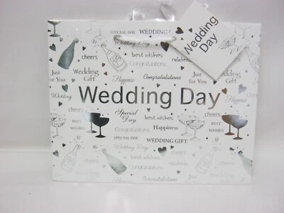 Wedding Day Gift Bag Medium 18cm x 23cm White And Silver Free P&P - Image 1 of 2