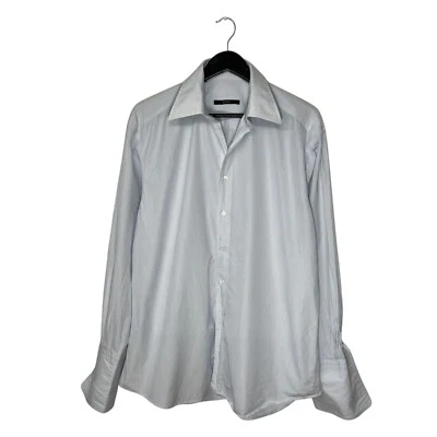 Vintage Gucci By Tom Ford Pin Striped Dress Shirt Size 42 16.5 White Blue - Image 1 of 4