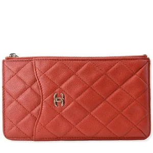 CHANEL Classic Caviar Quilted Leather Flat Wallet Pouch Red - Picture 1 of 12