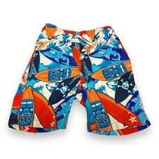Children's Place Boys Swim Trunks XS 4 Tiki Surf Sharks Orange Blue Shorts