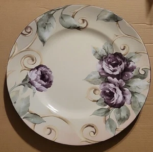 222 Fifth SHIRAZ Dinner Plate 10-3/4" Floral Purple Dinnerware Leaves Vines - Picture 1 of 3