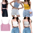 Women Spaghetti Strap Crop Top Basic Solid Color Ribbed Slim Cami Vest