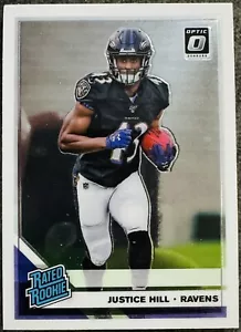 Tarjeta de novato Donruss Optic Rated 2019 #183 Justice Hill RC Baltimore Ravens - Imagen 1 de 2