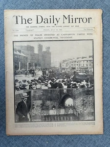 PRINZ EDWARD WALES CARNARVON SCHLOSS ZEITUNG DER TÄGLICHE SPIEGEL JUL 1911 VINTAGE - Bild 1 von 1