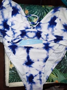 CUPSHE Women's Bikini Set Tie Dye Lace Up Back Two Piece Swimsuit Blue Small - Picture 1 of 6
