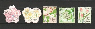 JAPAN 2019 SPRING GREETINGS BUTTERFLY ODD SHAPED 82 YEN COMP. SET 5 STAMPS USED - Image 1 of 4