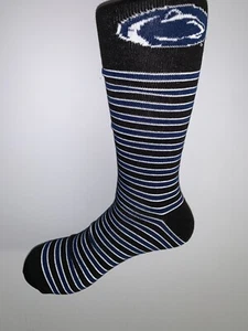 PENN STATE NITTANY LIONS NCAA COLLEGE JERSEY LOGO MULTI STRIPE DRESS SOCKS MENS - Picture 1 of 1
