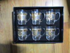 Set of 6 Glass Mugs- Gold Rose Medallion by Red Kitchen in Gift Box NIB