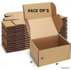 5 Pack 6X5X9 Inches Brown Corrugated Box Mailers, Strong Small Shipping Boxes - Picture 1 of 4