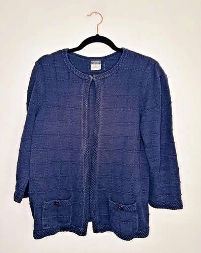 CHANEL Uniforme Blu Navy Maglia Cardigan Maglione Giacca Donna Taglia L Misto Cotone
