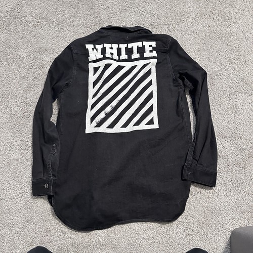 OFF WHITE Camicia denim nero bianco sporco c o Virgil Abloh grande logo M