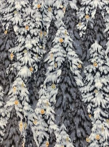 Christmas Fabric-Blue Pine Trees, White Snow & Silver Sparkle Cranston Fabric - Picture 1 of 9