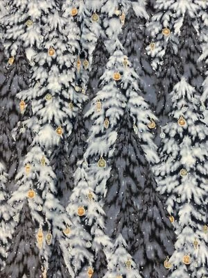 Christmas Fabric-Blue Pine Trees, White Snow & Silver Sparkle Cranston Fabric - Image 1 of 4