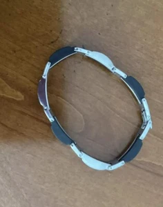 Polished/Satin Stainless Steel and Black Rubber Bracelet 18.5cm Long - Picture 1 of 6