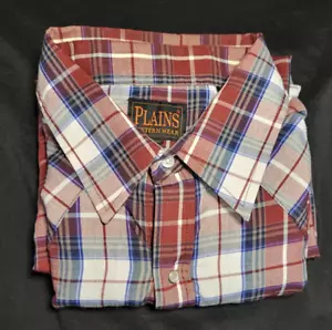 Vintage Plains Pearl Snap Shirt Herren XL rot/schwarz/weiß langarm - Bild 1 von 3