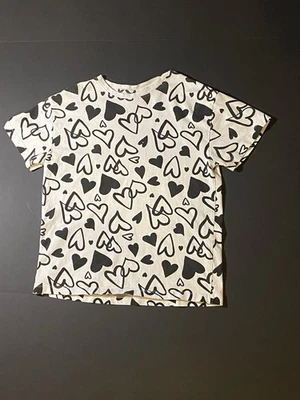Zara Kids Girls Top T Shirt Heart Pattern Size 11-12 Black White - Image 1 of 3