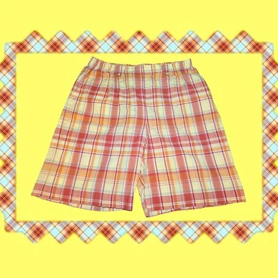 ALFRED DUNNER Orange Yellow PLAID Pull On BERMUDA Shorts Elastic Waist Womens 14 - Image 1 of 4