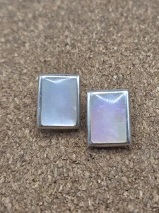 Vintage Abalone Rectangle 925 Sterling Silver Stud Earring - Picture 1 of 3