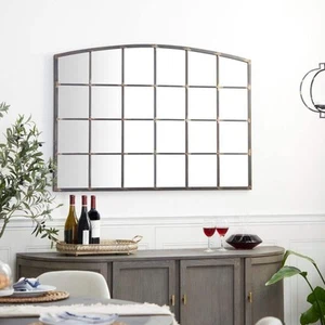 Litton Lane 34 in. x 48 in. Window Pane Rectangle Framed Black Wall Mirror with - Picture 1 of 11