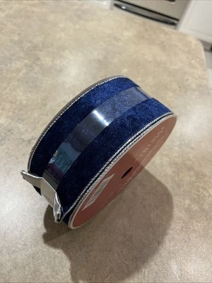 Celebrate It Christmas Noel Wired Jumbo Ribbon Blue Silver 2.5 in X 60 ft - Image 1 of 4