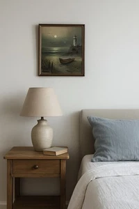 Moonlit Seascape Painting Lighthouse Boat Signed Holland Mystical Coastal Art - Picture 1 of 10