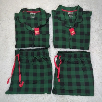 男式 Cuddl Duds JFYF B&T 2 件套 Beary Cool Sleep Set Green Buffalo Check — 第 1/4 张图片