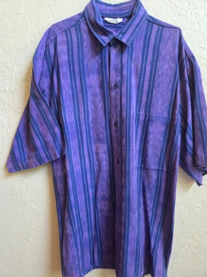 Vtg Native Expressions Shirt Medium Purple Blue Pink Washed Stripe Short Sleeve - Image 1 of 4