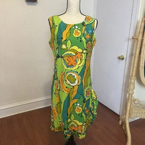 Vintage 60er Jahre Sears Damen großes buntes ärmelloses Kleid Psychadelic Print - Bild 1 von 9