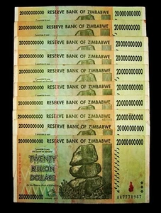 10 x Zimbabwe 20 Billion Dollar banknotes-paper money currency-2008/AA or AB - Picture 1 of 2