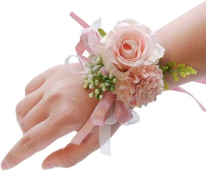 2 Pack Rose Wrist Corsages Wristband Hand Flowers for Wedding Bridesmaid Bridal - Picture 1 of 3