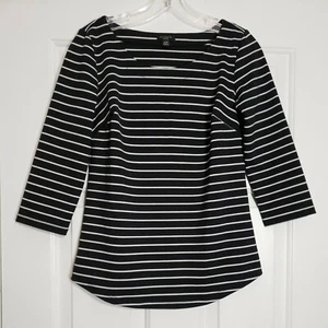 Ann Taylor Petite Black White Striped 3/4 Sleeve T-Shirt Women's XSP - Picture 1 of 5