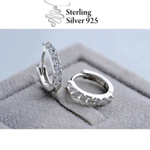 925 Sterling Silver 18K Gold Plated Cubic Crystal Cuff Huggie Stud Hoop Earrings - Picture 1 of 24