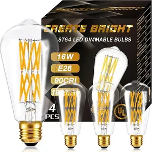 Vintage ST64 16W Dimmable Led Edison Bulbs 2700K Warm Light Bulbs Led Filament L - Picture 1 of 10