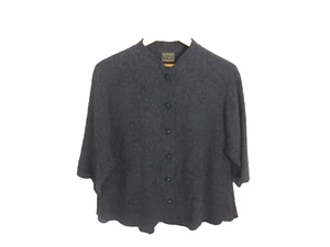 URU Womens Medium Dark Purple 3/4 Sleeve Embossed Silk Tunic Shirt  44" Stretch - Picture 1 of 8