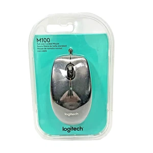 New in pkg Logitech M100 (910001601) Corded Mouse - Silver & Black - Picture 1 of 4