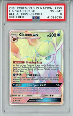 2018 POKEMON ULTRA PRISM GLACEON GX #159 SECRET RARE PSA 8 NM #41399630 - Image 1 of 2