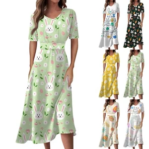 Women's Printed Sundresses Easter Summer Casual Fashion Dresses Loose Dress - Picture 1 of 30